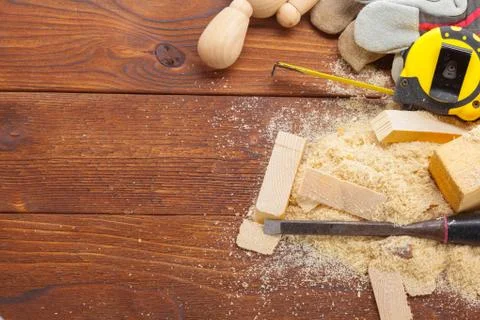 Blade of sharp chisels with sawdust Stock Photos