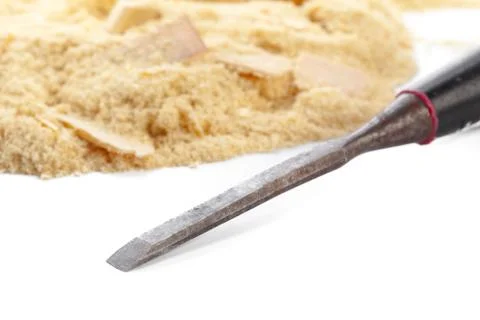 Blade of sharp chisels with sawdust Stock Photos