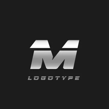 Blade silver letter M, bold italic cropped monogram. Aluminium iron metallic Stock Illustration