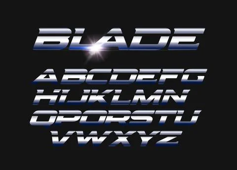 Blade vector letters set. Slashed alphabet with sleek steel texture. Sleek metal Stock Illustration