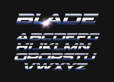 Blade vector letters set. Slashed alphabet with sleek steel texture. Sleek metal Stock Illustration