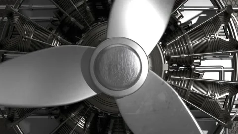 Blades of a jet engine or fan, helicopter, ship. Chrome and metal. Turn clock Video stock 141887285