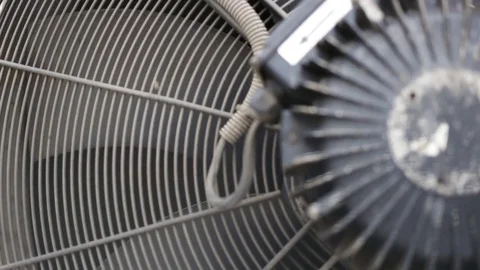 The blades of a large fan spinning inside the case protective. The right axis is Video stock 85092167