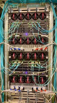 Bladesystem Enclosure in a data center server rack Stock Photos