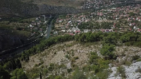 Blagaj: Panoramic View of a Bosnian Town Stock Footage 304518220