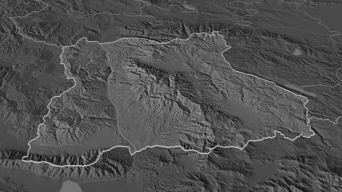 Blagoevgrad, Bulgaria. Bilevel elevation map with surface waters Stock Illustration