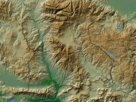 Blagoevgrad, Bulgaria. Colored elevation map with lakes and rivers イラスト素材