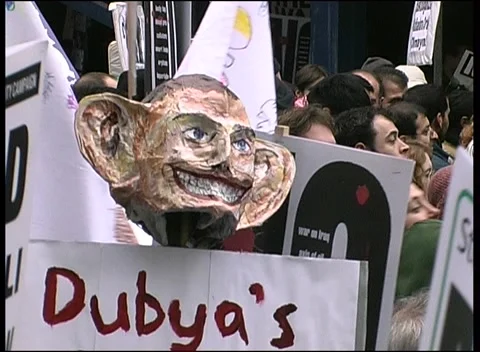 Blair puppet at Anti-War Protest London  15th Feb 2003 Stock Footage 238085544