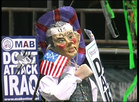 Blair as US Puppet at Anti-War Protest London  15th Feb 2003 Stock Footage 238087441