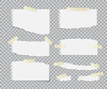 Blanc torn paper sheets with adhesive tapes set. Vector realistic design Stock Illustration