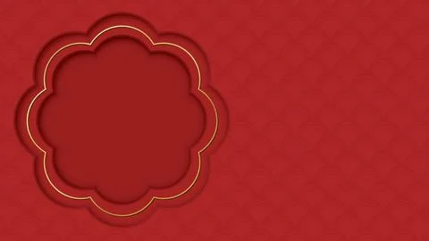 Blank 3D abstract flower frame with golden border paper cut style on red ba.. Stock Illustration