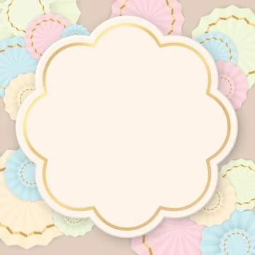 Blank 3D abstract flower frame with pastel bows on beige square background. Stock Illustration