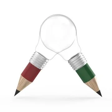 Blank 3d creative pencil lightbulb as concept creative Stockillustratie