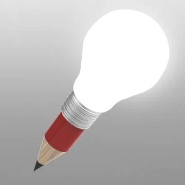 Blank 3d creative pencil lightbulb as concept creative Иллюстрация