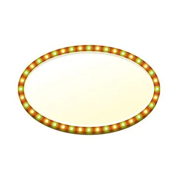 Blank 3d oval light banner with shining bulbs. Stock Illustration