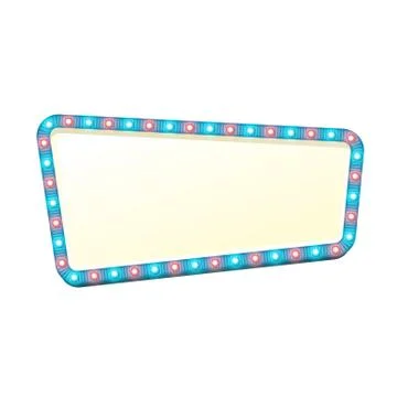 Blank 3d retro light banner with shining bulbs. Stock Illustration