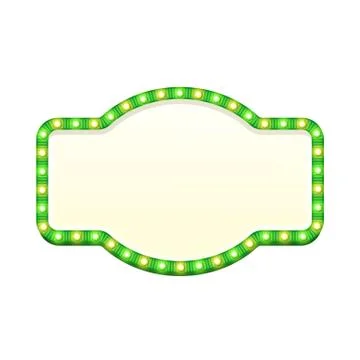Blank 3d retro light sign with shining bulbs isolated on white background. Stock Illustration