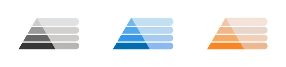 Blank 4 tier pyramid chart vector designs set Stock Illustration