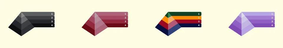 Blank 4 tier pyramid chart vector concepts set. Stock Illustration