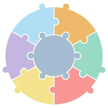Blank 6-Step Puzzle Pie Infographic Vector Template Stock Illustration
