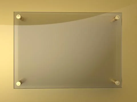 Blank A4 dark rectangle transparent glass office corporate signage plate Mock Stock Photos