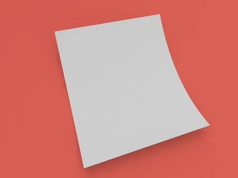 Blank A4 paper template on a red background. Curved white paper mockup. 3d .. Stock Illustration