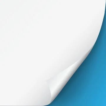 Blank A4 sheet of white paper with curled corner and shadow, template for you Stock Illustration