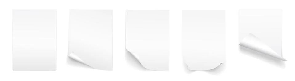 Blank A4 sheet of white paper with curled corner and shadow, template for you Stock Illustration