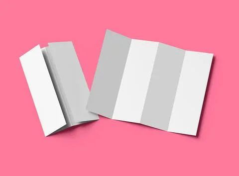 Blank accordion 4 panel fold US letter size leaflet renders Stock Illustration