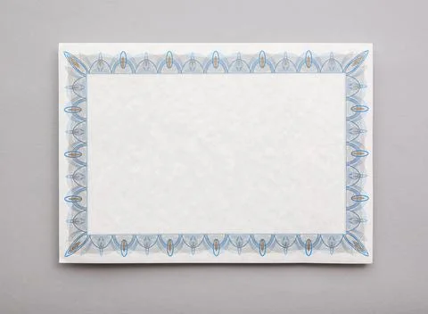 Blank achievement certificate document template with an ornate border Stock Photos