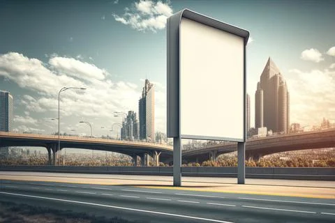 Blank Advertising Highway Billboard And Urban Landscape. Commercial Stock Illustration