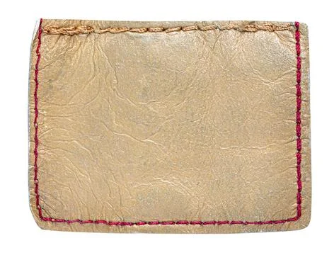 Blank aged leather patch with pink stitching for branding Stock Photos