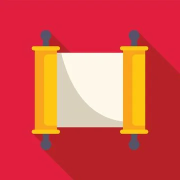 Blank ancient scroll hanging on red wall background Illustrazione stock