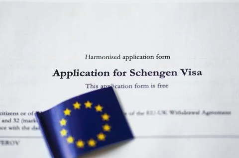 Blank of Application for Schengen Visa and EU flag Stock-Fotos
