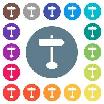 Blank arrow sign post solid flat white icons on round color backgrounds Illustrazione stock