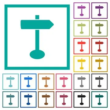 Blank arrow sign post solid flat color icons with quadrant frames Stock Illustration