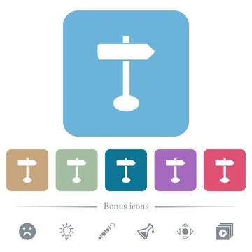 Blank arrow sign post solid flat icons on color rounded square backgrounds Illustrazione stock