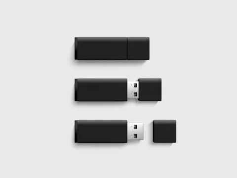 Blank back usb drive design mock up set, 3d rendering 스톡 일러스트