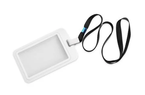 Blank badge with black string isolated on white, top view Stock Photos