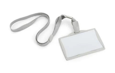 Blank badge with grey string isolated on white Stock Photos