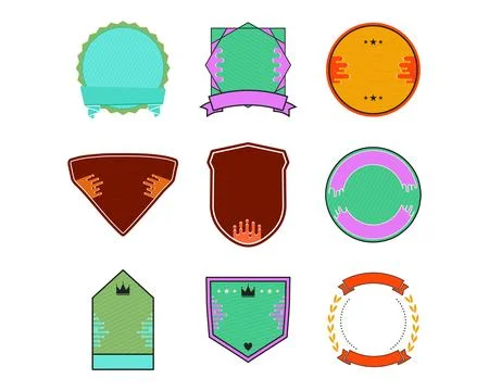 Blank Badge Shape Templates in flat modern liquid style. Good for Anniversary Stock Illustration