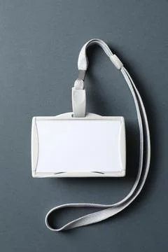 Blank badge with string on grey background, top view Stock Photos