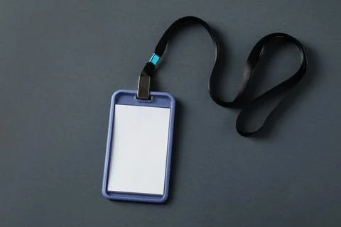 Blank badge with string on grey background, top view Stock Photos