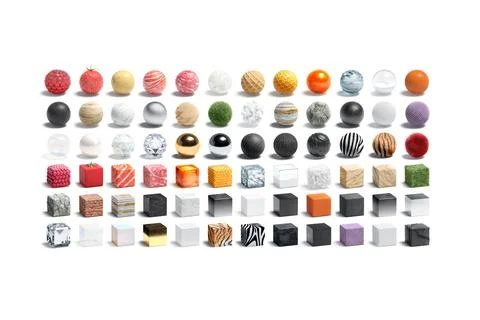 Blank ball and cube different texture surface mock up set Illustrazione stock