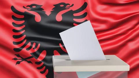 Blank ballot with space for text or logo is dropped into the ballot box aga.. Stock Illustration