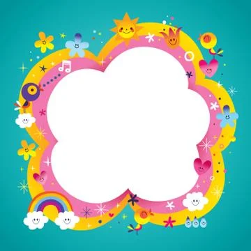 Blank banner frame border with nature characters design elements Stock Illustration