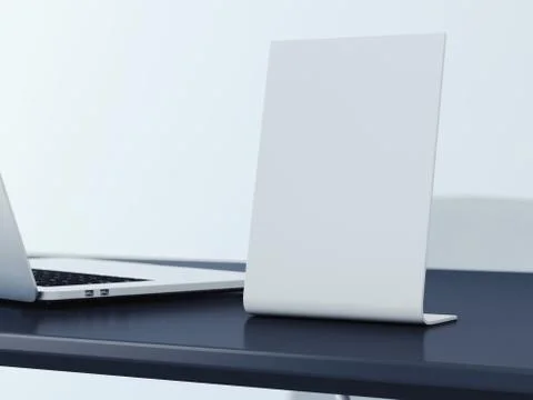 Blank banner on the office table. 3d rendering Ilustração Stock