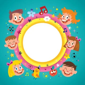 Blank banner round frame with group of children Stock-Illustration