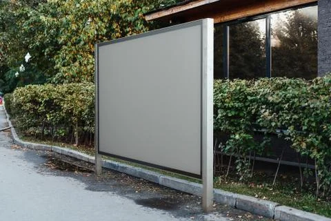 Blank banner stand at park. Empty outdoor billboard advertising. 3d rendering. Stock Illustration