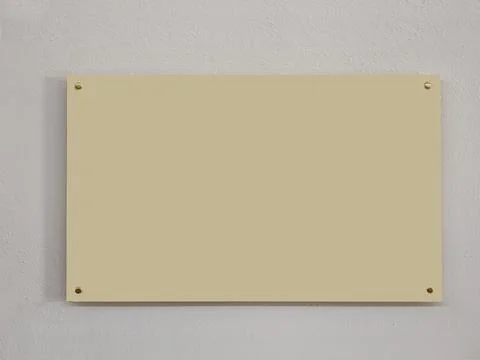 Blank beige rectangular sign on wall copy space Foto stock